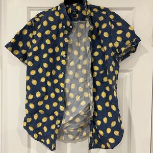 J. Crew Men's Navy and Yellow Polka Dot Shirt